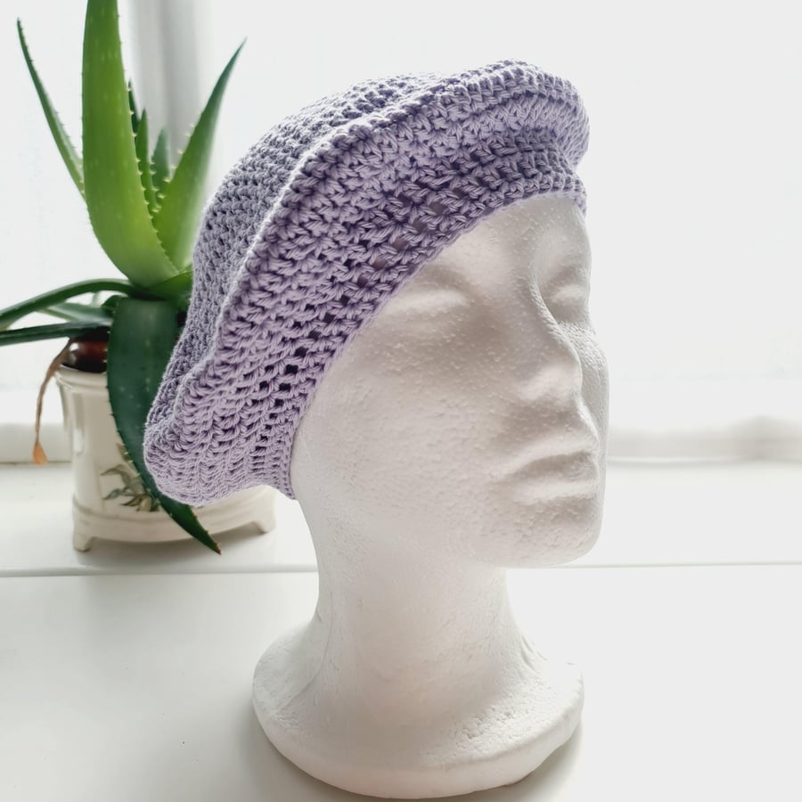 Lilac Cotton Beret Hat