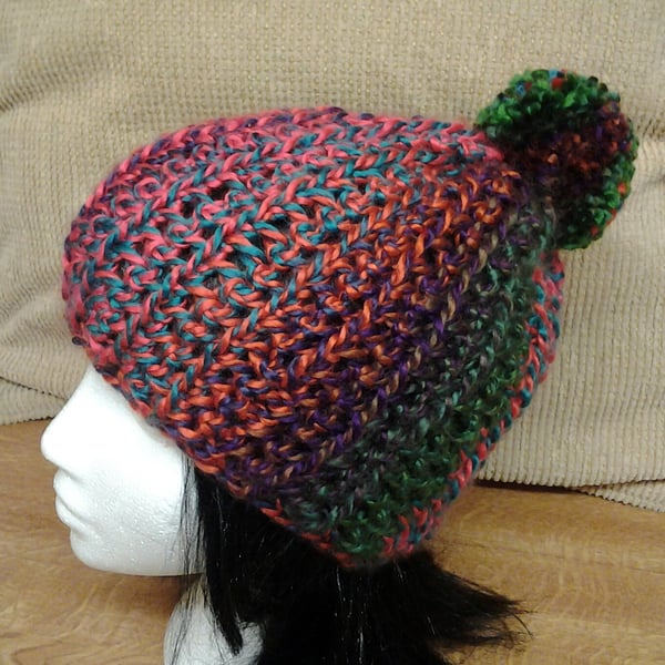 Ladies Multi Coloured Pom Pom Hat