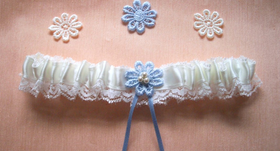 Ivory bridal wedding garter narrow with Swarovski pearls