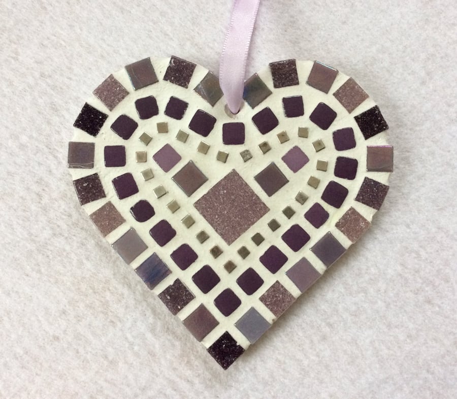 Purple Mosaic Heart, Wall Art, Heart Decor, Love Heart, Heart Gift, Glass Art