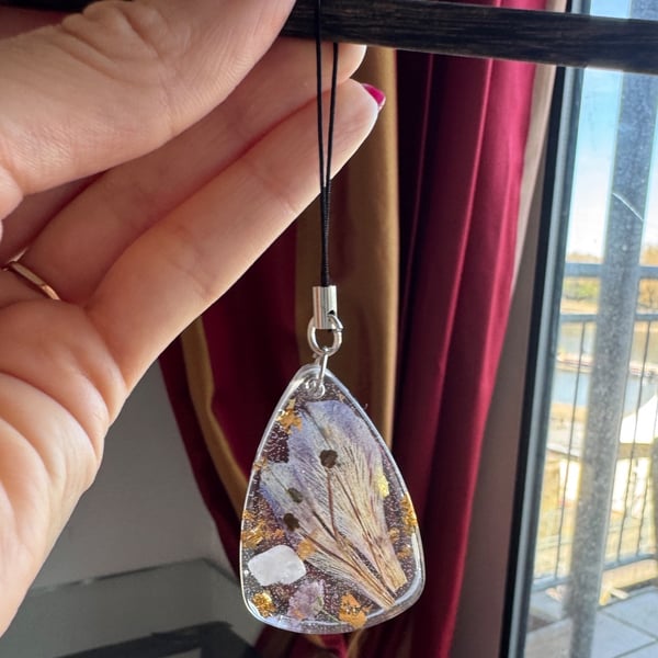 Pressed Flower with Gold Leaf Phone or Bag Charm 