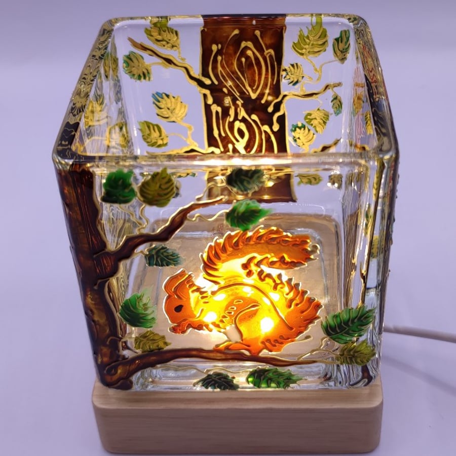 Candle holder, hand painted glass