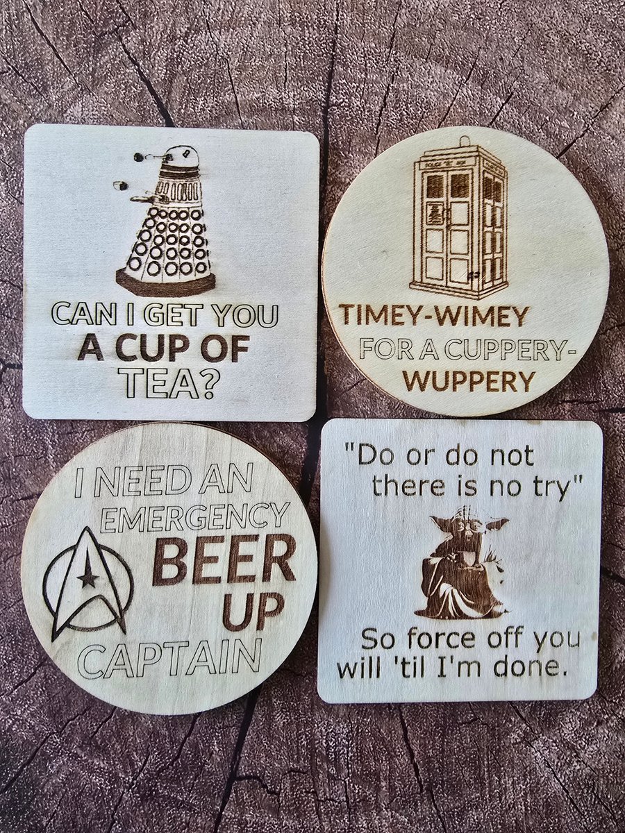 1 Sci-fi wooden coaster, thick or thin - choice of designs