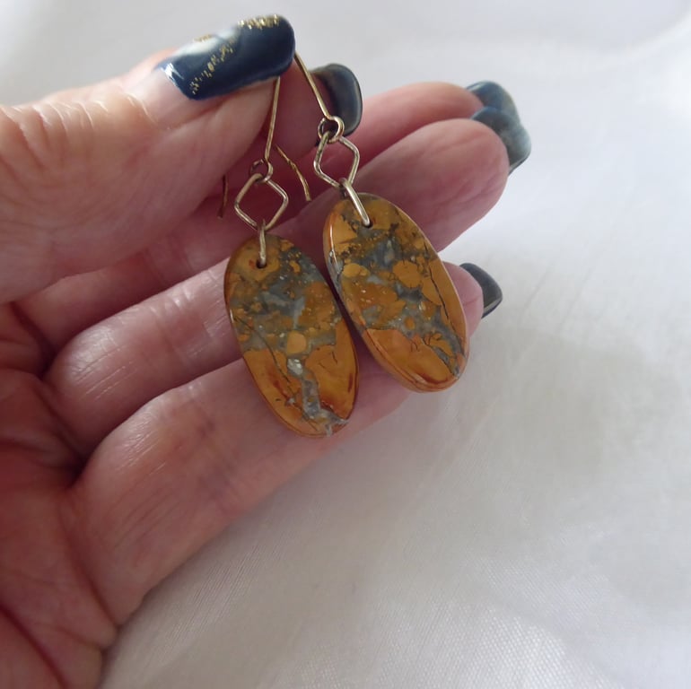 Sterling Silver and Maligano Jasper Earrings (Cinnamon Splash)