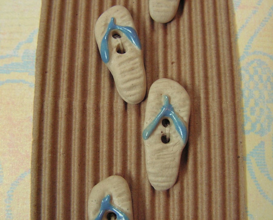 5 cream and blue ceramic summer flip flop buttons