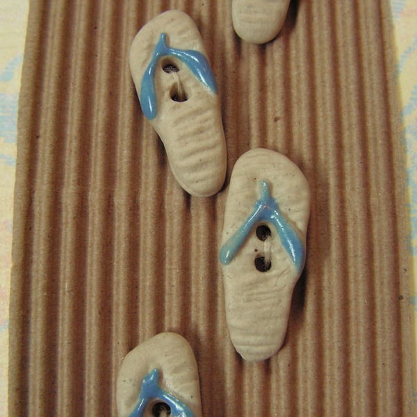 5 cream and blue ceramic summer flip flop buttons
