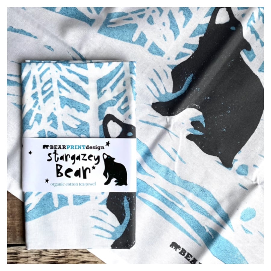 ‘Stargazey Bear’ Organic Cotton Tea Towel