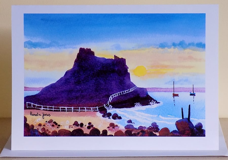 Art Greetings Card, Holy Island, Lindisfarne, Northumberland, Blank inside, a 5