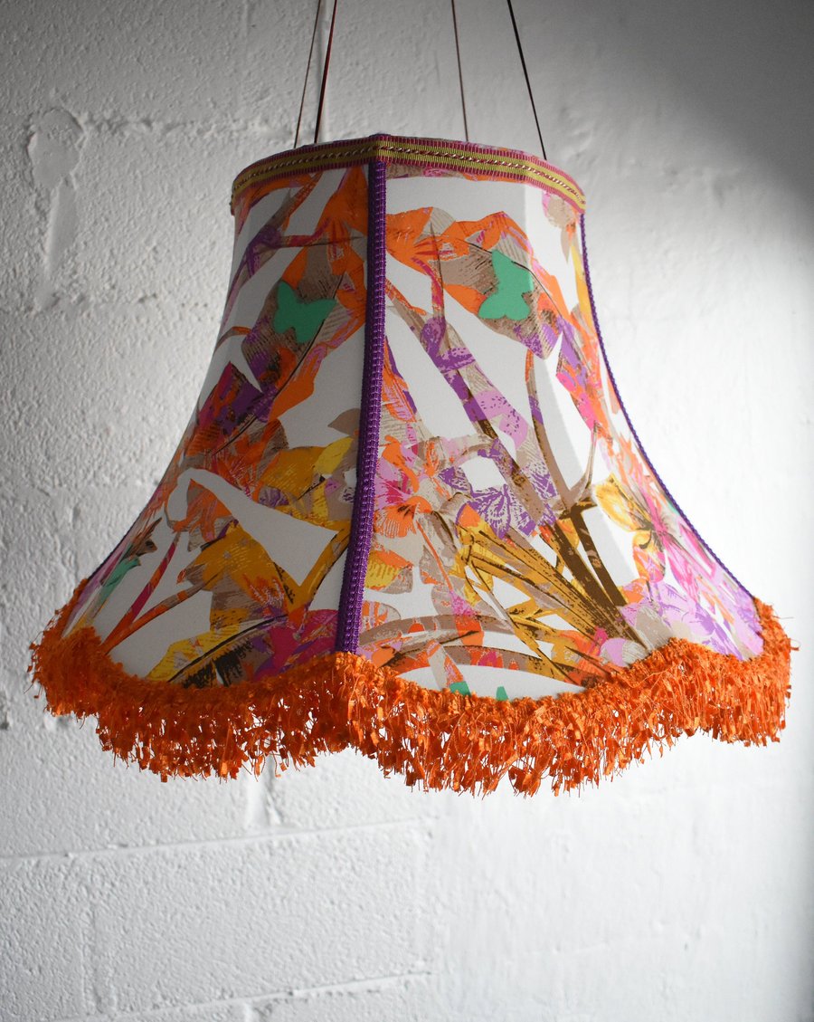 Unique Super Large Bright Tropical Statement Bell Lampshade - All Hand Stitched