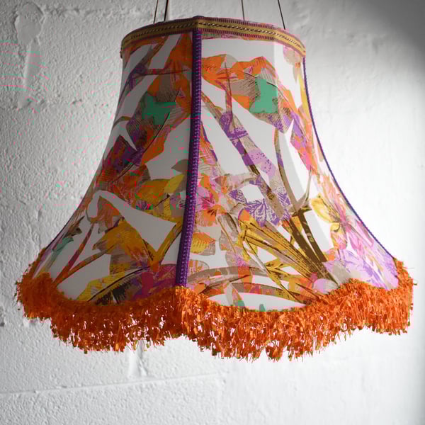 Unique Super Large Bright Tropical Statement Bell Lampshade - All Hand Stitched