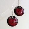 Round dark orange enamelled copper earrings 054