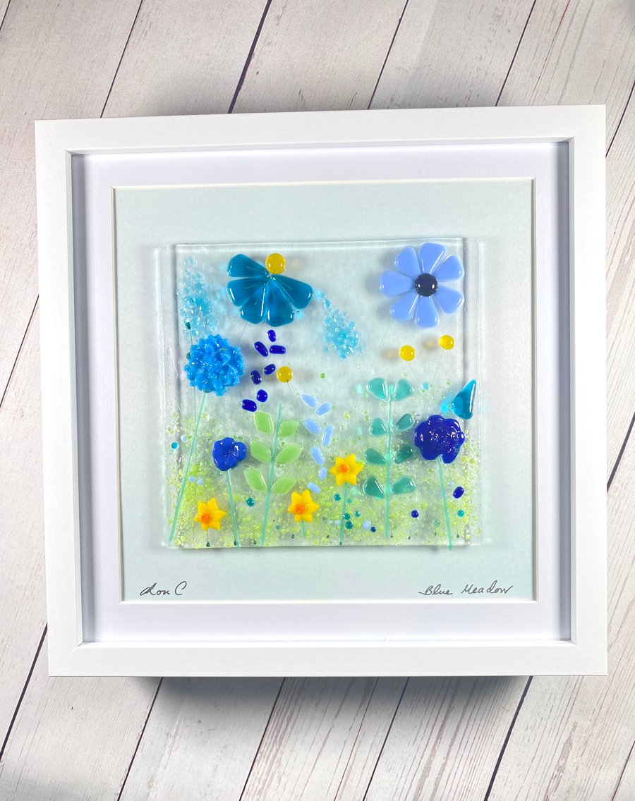  Stunning Fused glass “ blue meadow “ picture