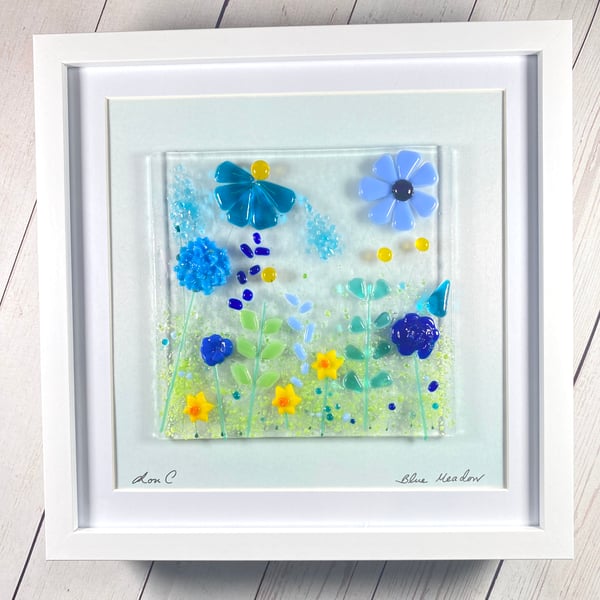 Fused glass “ blue meadow “ picture