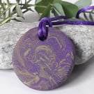 Purple and Olive Green Polymer Clay Pendant Necklace