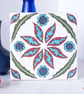 Ottoman Inspired Flower Pattern Ceramic Tile Trivet with Cork Backing - Image 1