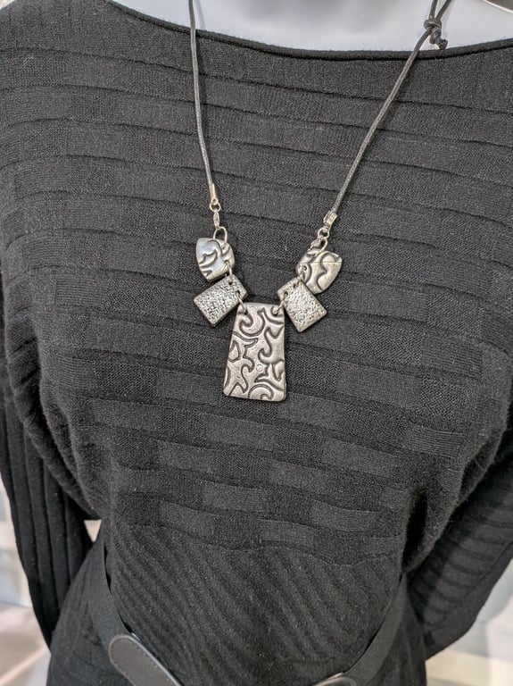 Handmade Polymer Clay Statement Necklace Abstract Pendant, Modern Artistic Jewel