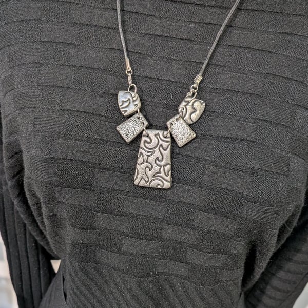 Handmade Polymer Clay Statement Necklace Abstract Pendant, Modern Artistic Jewel