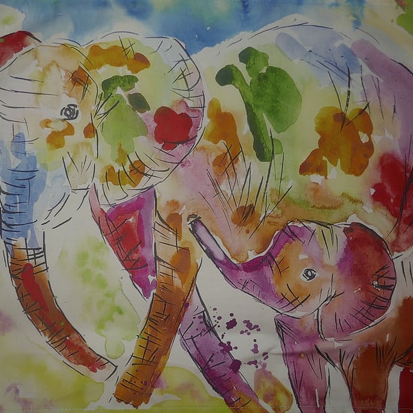  Colourful mother and Baby Elephant Tea towel 