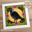Jackdaw Art Print (8x8") - Hand-Drawn British Bird Illustration