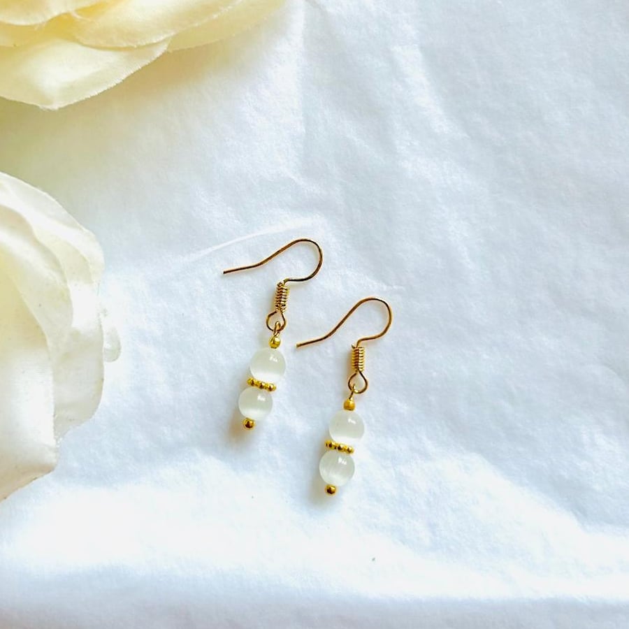 White Opal earrings on gold plated hook - October birthstone