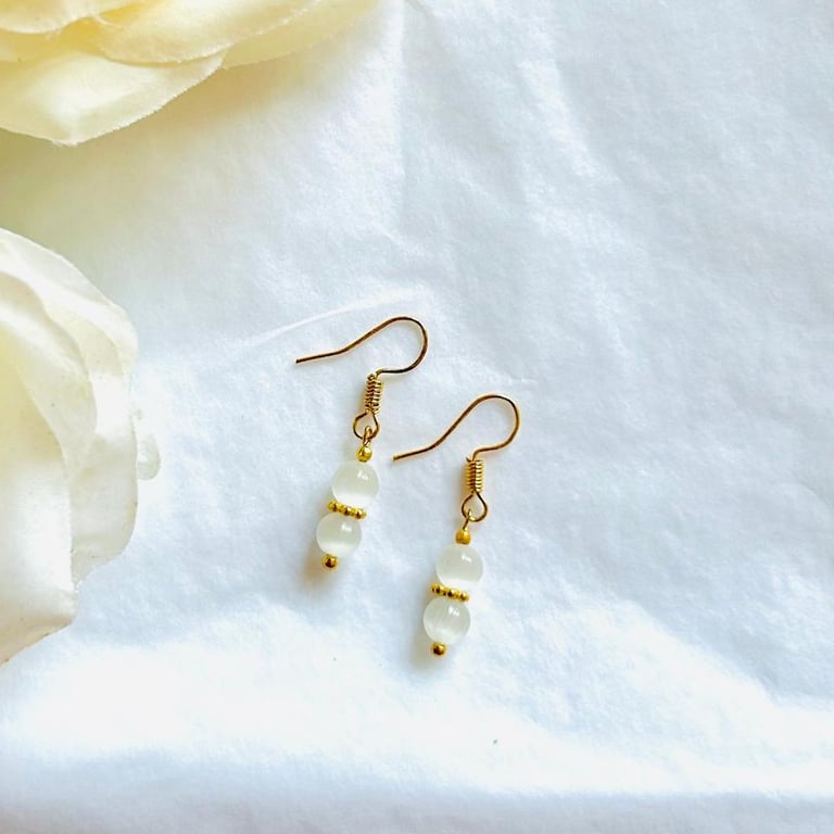 White Opal earrings on gold plated hook - October birthstone