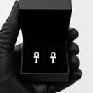 Solid 925 Sterling Silver Ankh Stud Earrings - Ancient Egyptian Symbol Jewellery