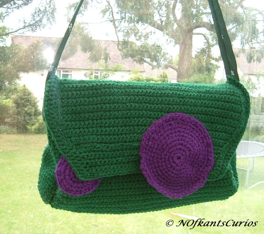 Tied to Wimbledon!  Crocheted and Quilted Handbag with Gent's Tie Strap