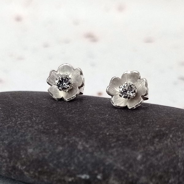 sterling silver flower & crystal earrings - two in one stud earrings