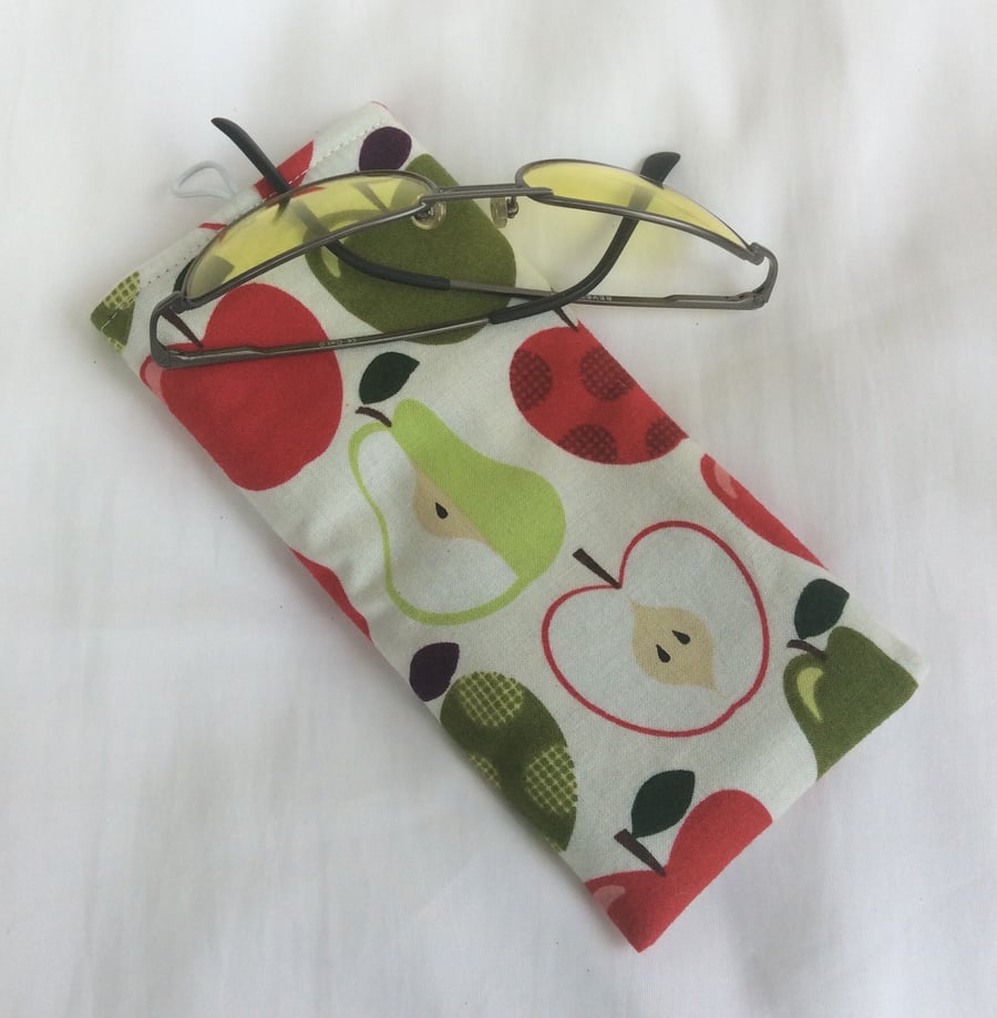 Glasses case, sunglasses soft case, apples and pears on off white