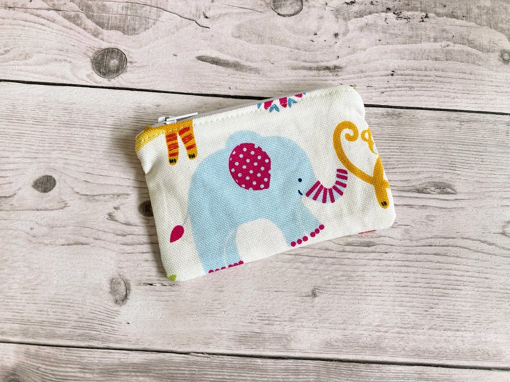 Animal themed cotton fabric zipped coin purse, gift card pouch, card holder.