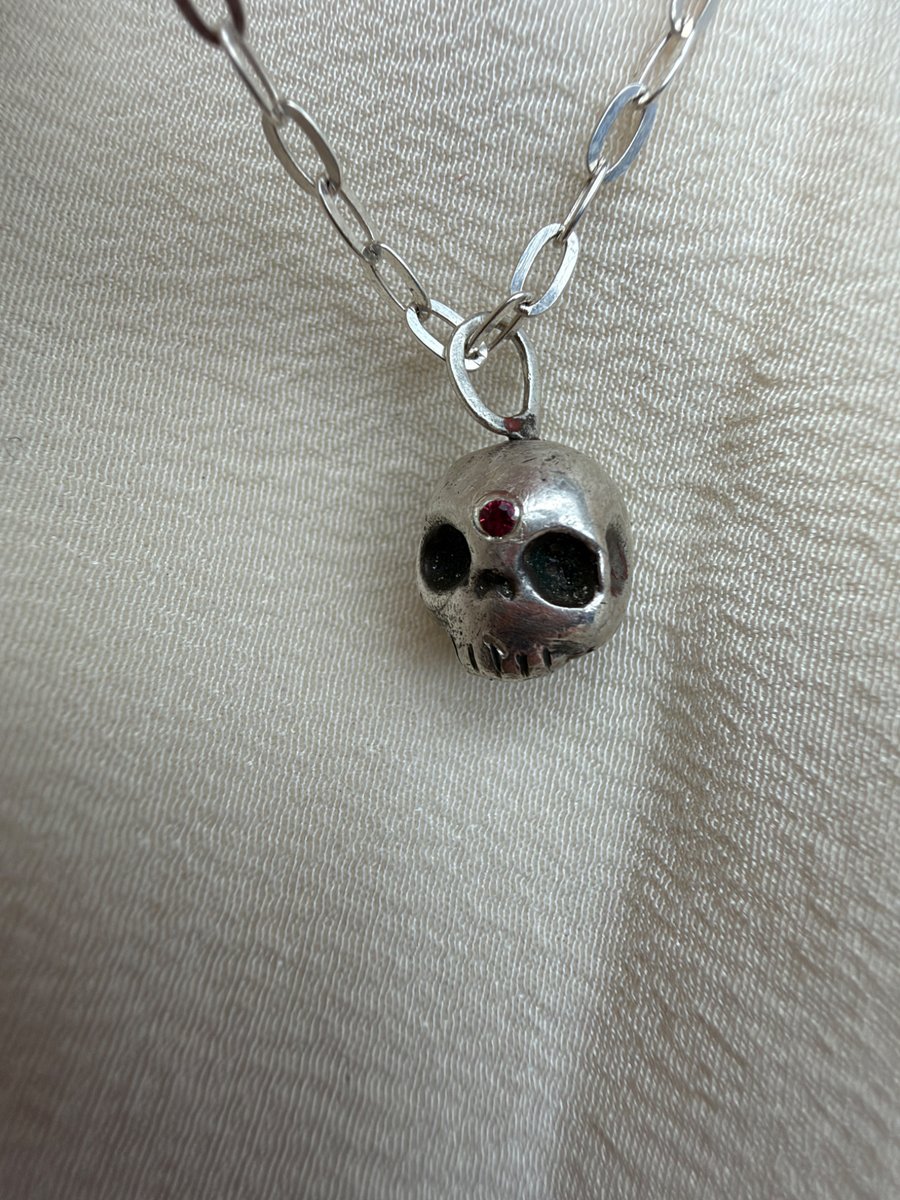 Silver Skull & Ruby Third Eye Necklace