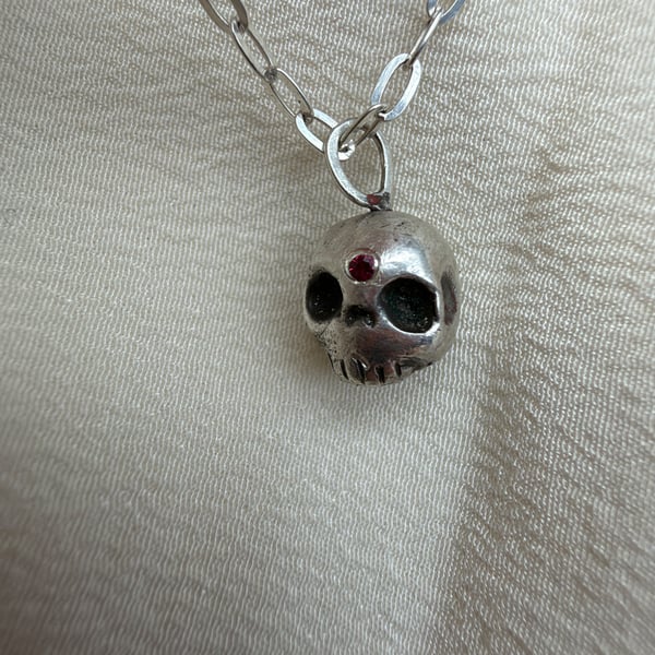 Silver Skull & Ruby Third Eye Necklace