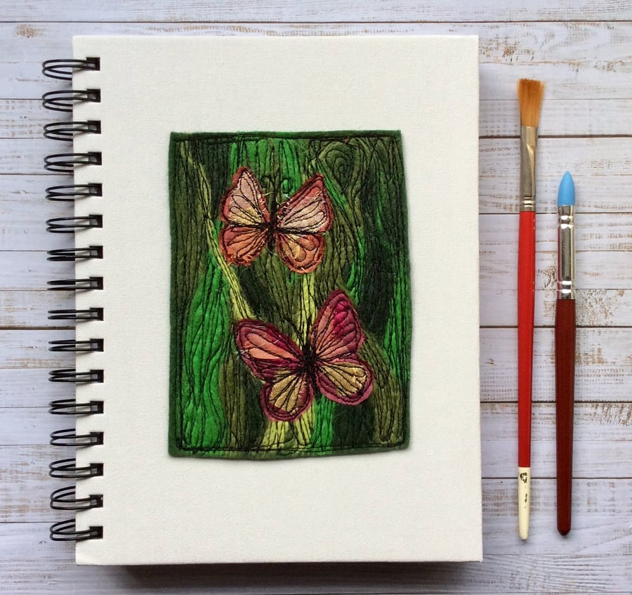 Embroidered butterfly sketchbook, scrapbook or journal. 