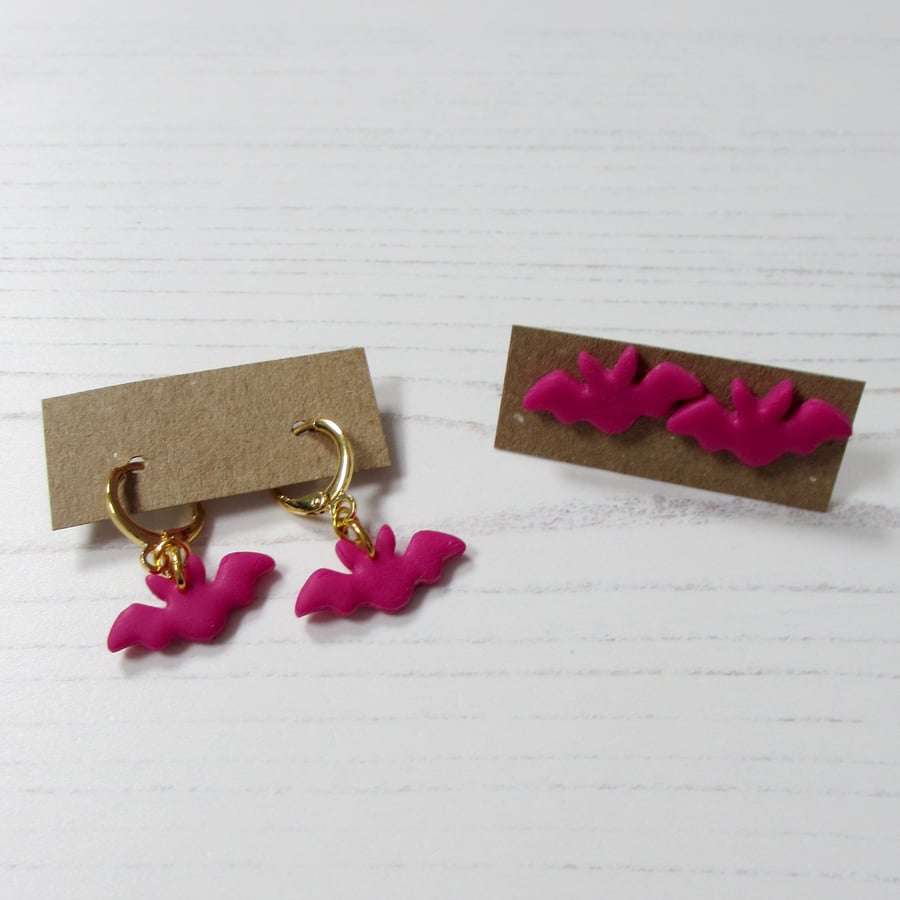 Hot Pink Mini bat earrings - choose your style