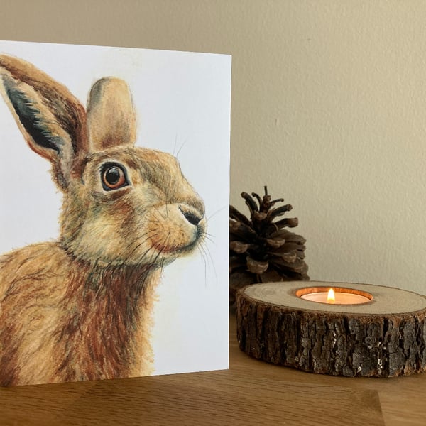 Hare wildlife greetings card, print from my origional watercolour painting.