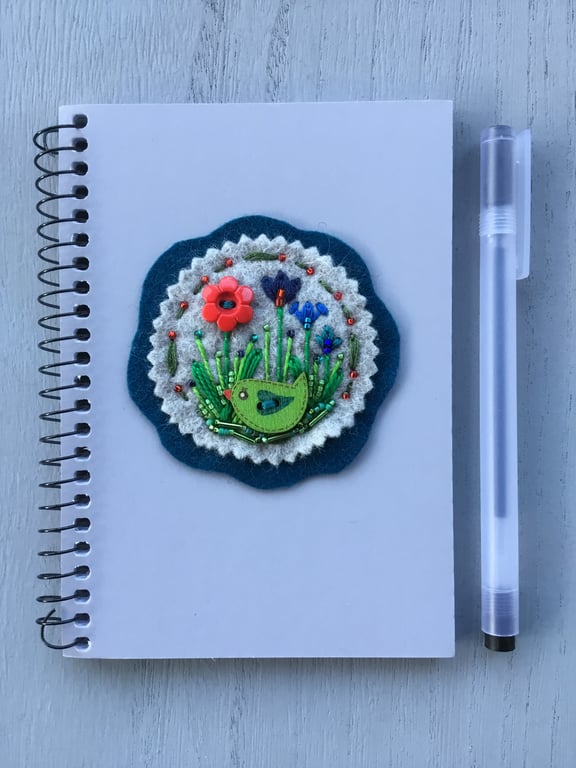 Hand Embroidered Little Bird Notebook and Pen Set