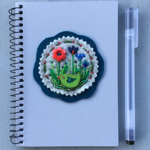 Hand Embroidered Little Bird Notebook and Pen Set