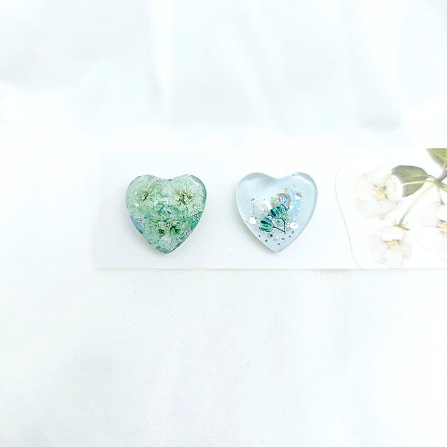 Dried flowers earrings Floral heart earrings