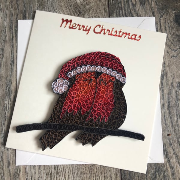 Stunning handmade quilled two robins cards