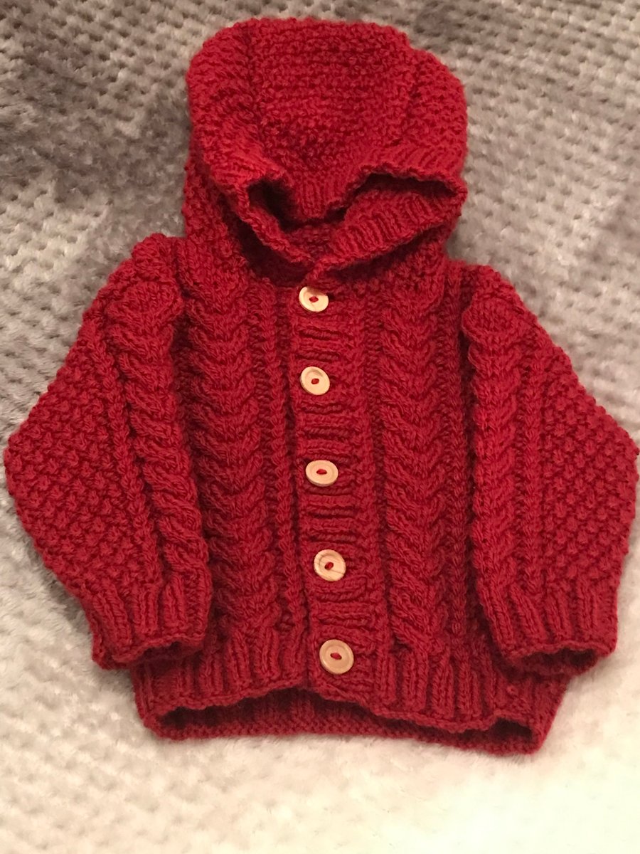 Hand Knitted Aran Hooded Jacket 6-12 months