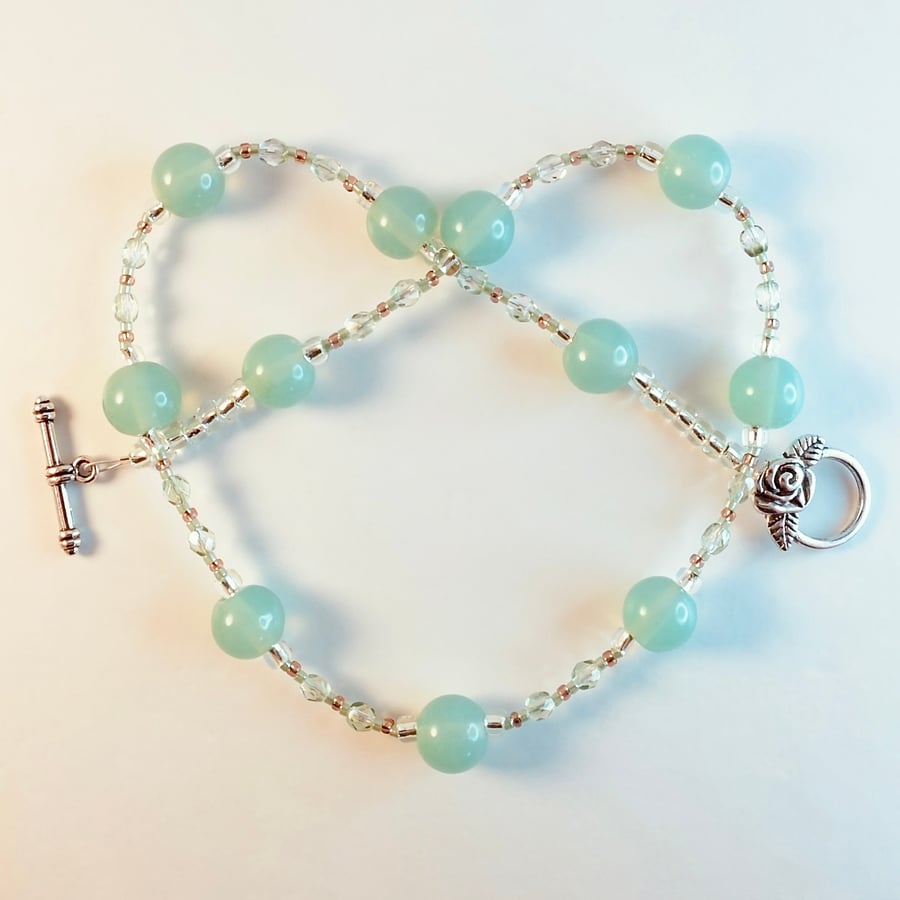 Light Teal Glass Beaded Necklace - Handmade Gift, Anniversary, Birthday, Wedding