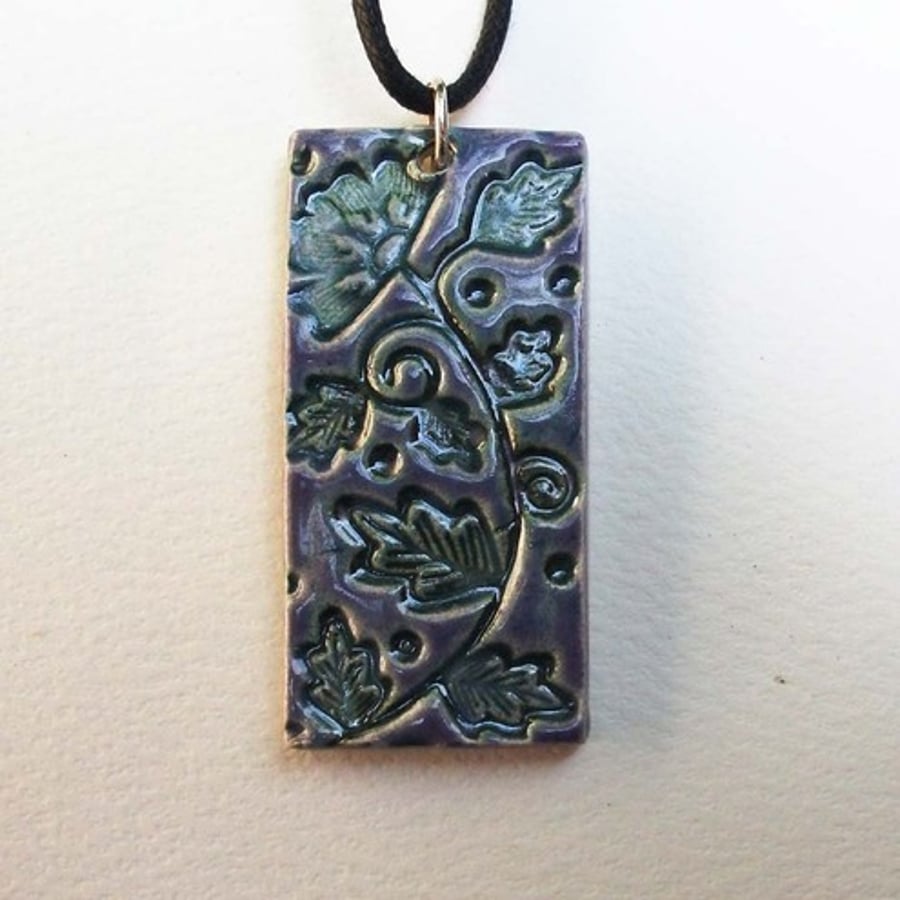 purple leafy ceramic pendant