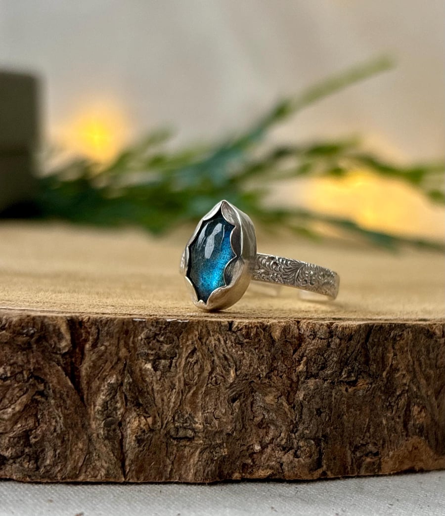 Labradorite ring, Sterling silver adjustable ring, Labradorite jewellery, Dainty