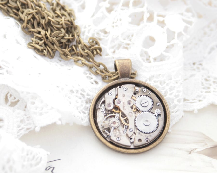 Vintage Watch Mens Necklace Steampunk Jewellery Gift for Boyfriend