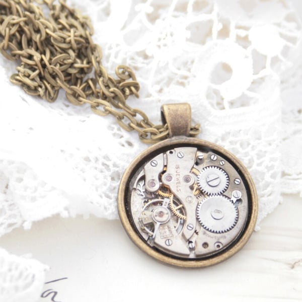 Vintage Watch Mens Necklace Steampunk Jewellery Gift for Boyfriend