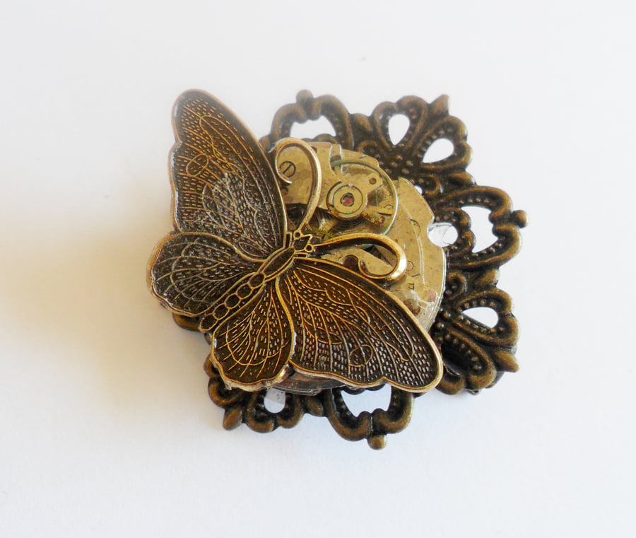 Steampunk Time Flies Butterfly Hair Grip 