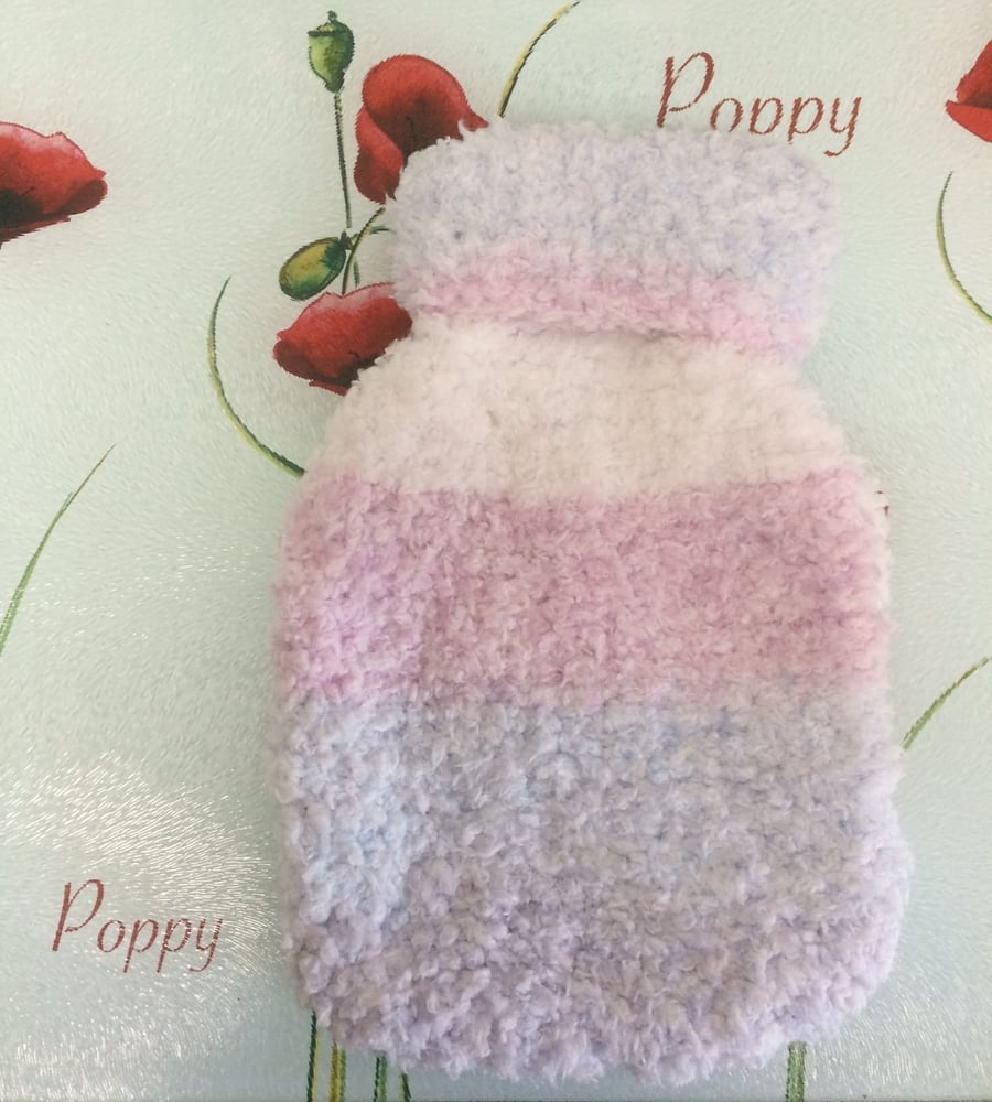 Winter Baby Pink Lilac Hand Knitted Hot Water Bottle Cover by Poppy Kay Designs