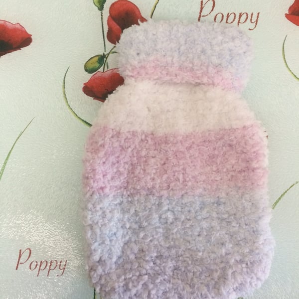 Winter Baby Pink Lilac Hand Knitted Hot Water Bottle Cover by Poppy Kay Designs