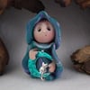 Summer Sale ... Tiny Garden Gnome 'Lunar' with moon OOAK Sculpt by Ann Galvin