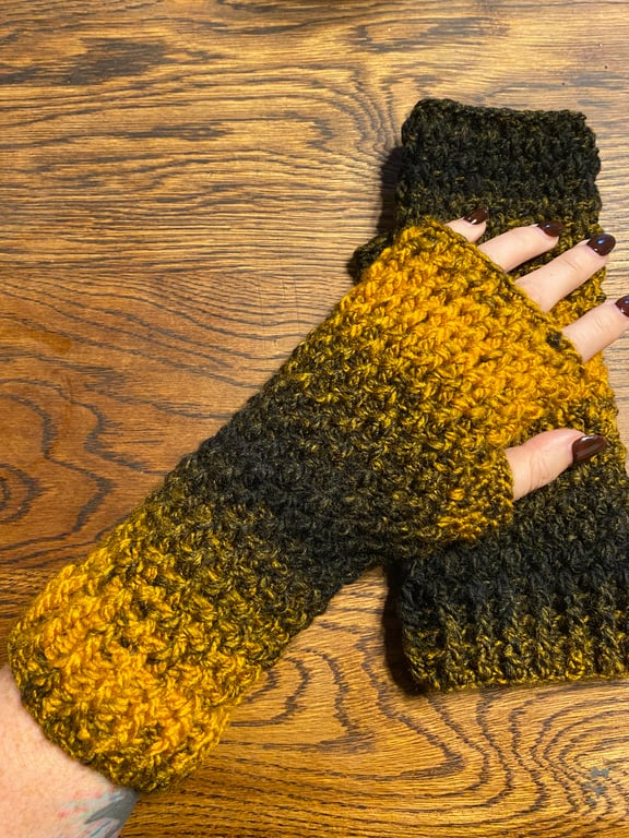 Warm Hearted Crochet Wrist Warmers - Colonel Mustard’s Candlestick 